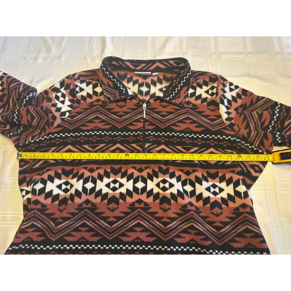 Denim & Company Fleece Pullover Womens 2X Brown Aztec Geometric Quarter Zip Top - Picture 6 of 6